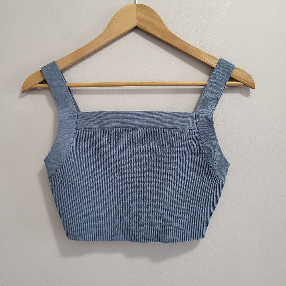 Babaton Light Blue sculpt knit Ribbed Square-Neck Tank
